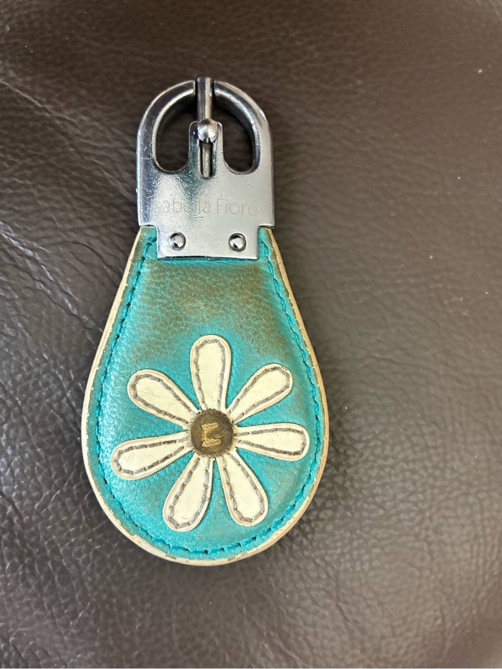 Teal Leather Daisy Key with Metal Clip